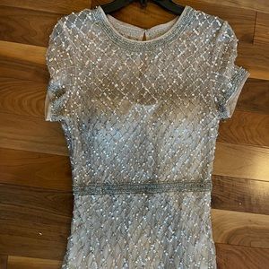 Adrianna Papell Short-sleeve Beaded Gown